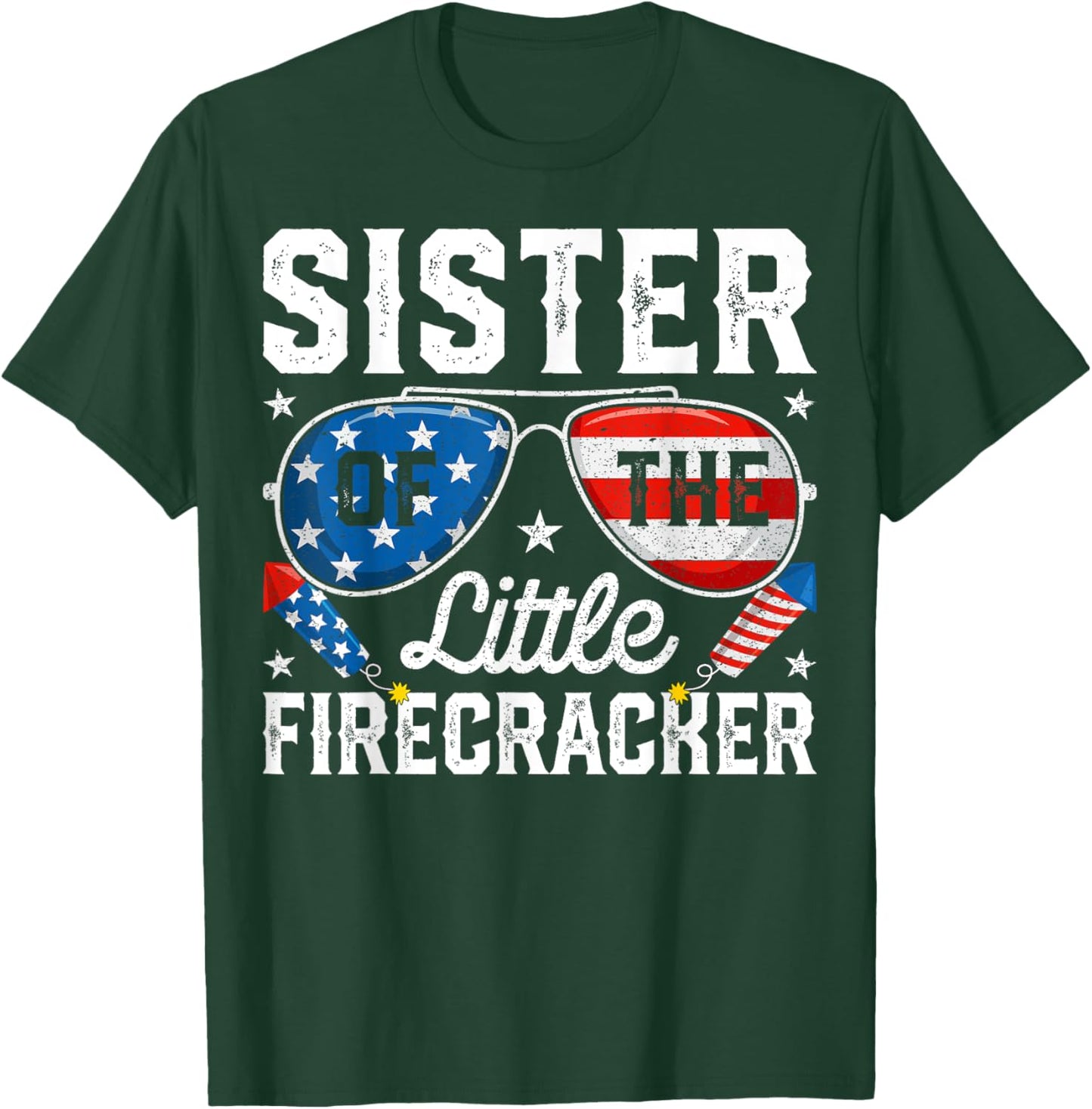 4th of July Birthday Sister Of The Little Firecracker T-Shirt - T-Shirt | Forest