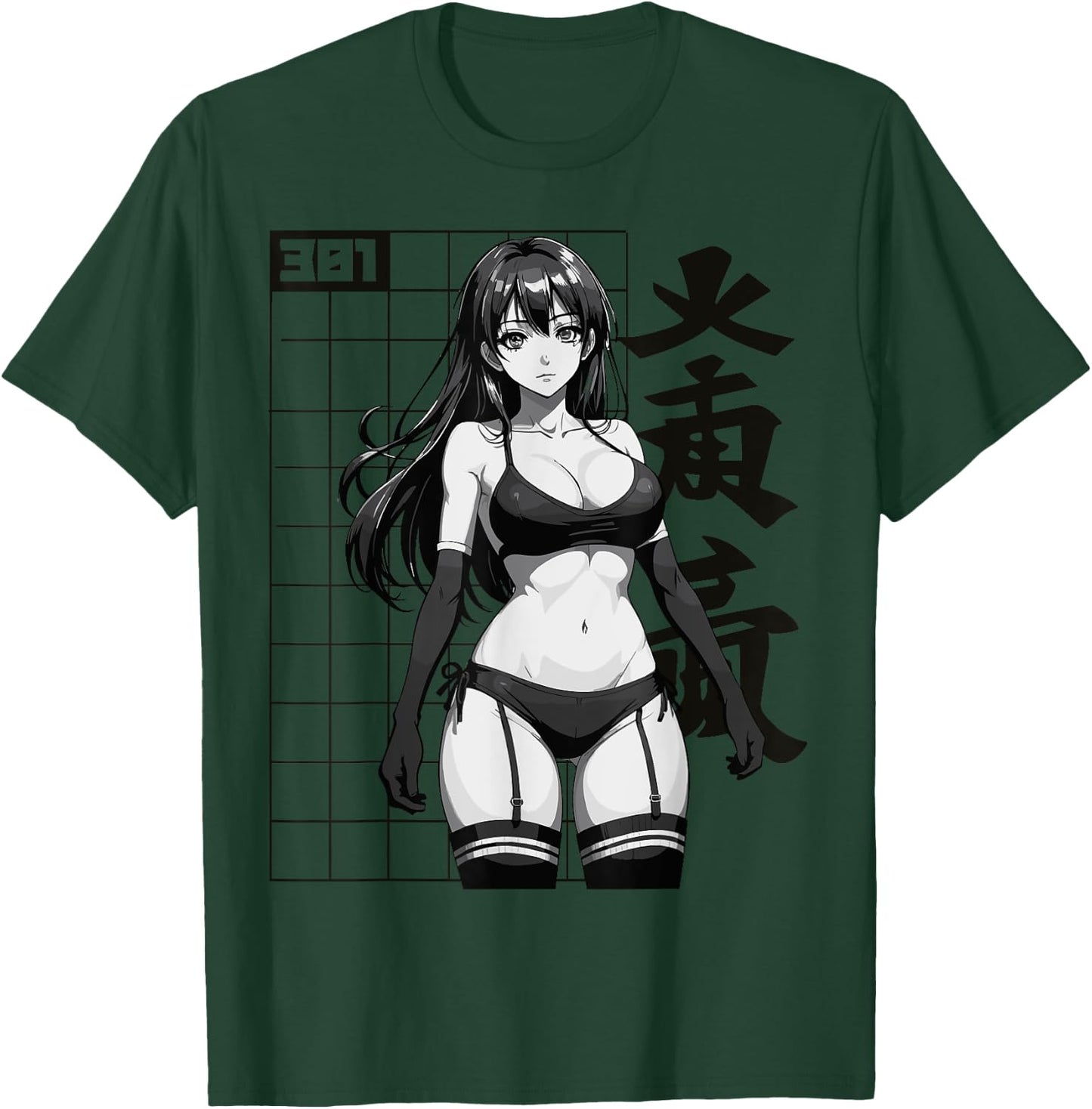 Sexy Waifu Otaku Anime Girl Japanese in Black and White Art T-Shirt - T-Shirt | Forest