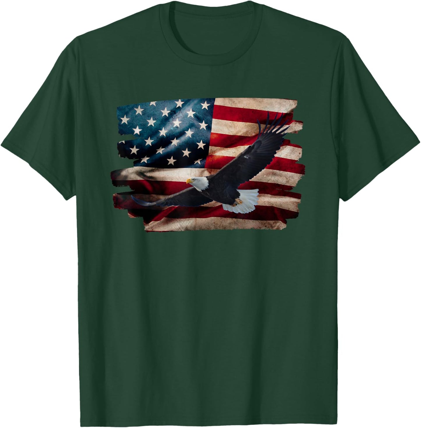 Flying Bald Eagle, American Flag, 4th of July, United States T-Shirt - T-Shirt | Forest