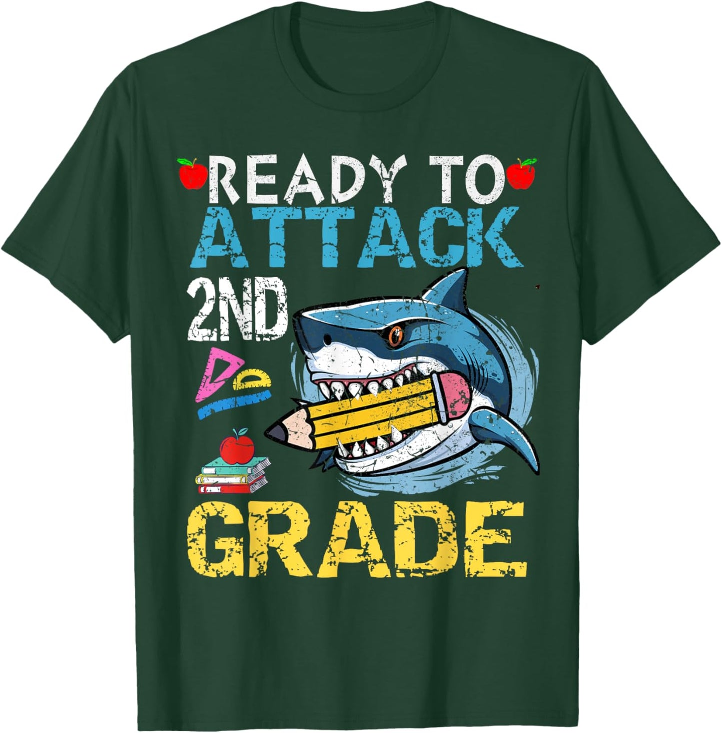 Ready To Attack 2nd Grade Funny Shark 2nd First Day School T-Shirt - T-Shirt | Forest
