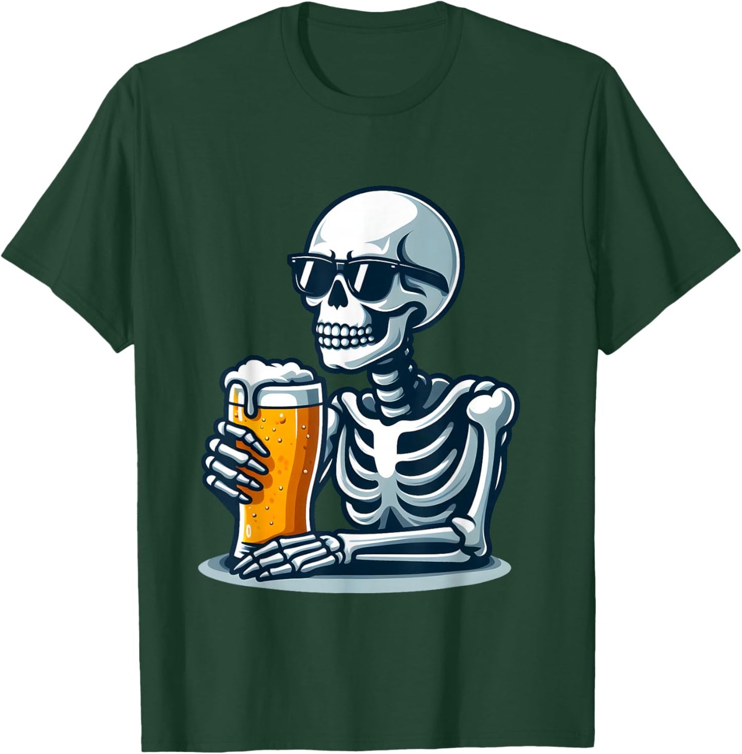 Skeleton Beer Drinking Sunglasses Funny Halloween Beer Lover T-Shirt - T-Shirt | Forest