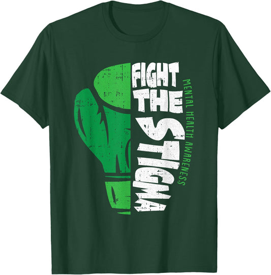 Fight The Stigma Mental Health Awareness Green Ribbon T-Shirt - T-Shirt | Forest