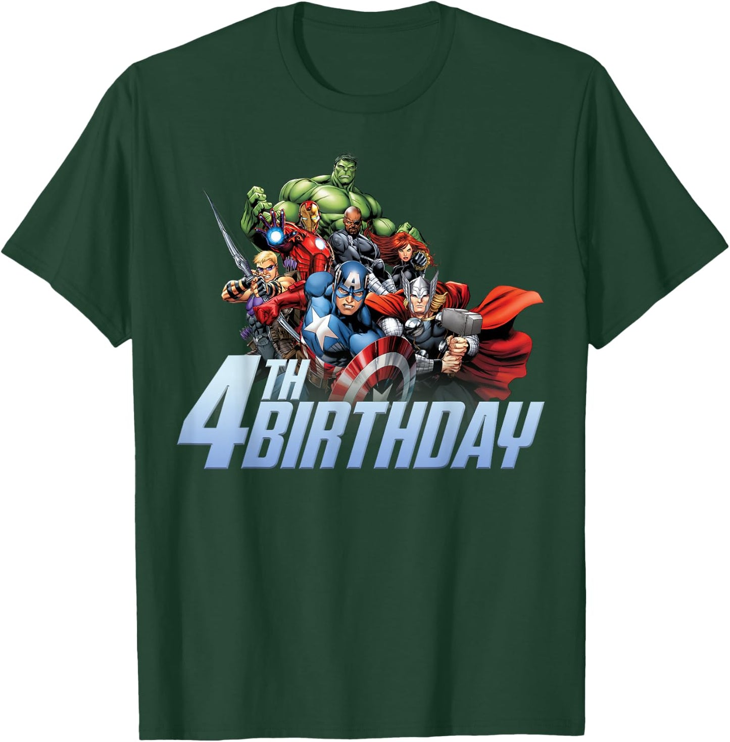 Marvel Avengers Action Shot 4th Birthday T-Shirt - T-Shirt | Forest