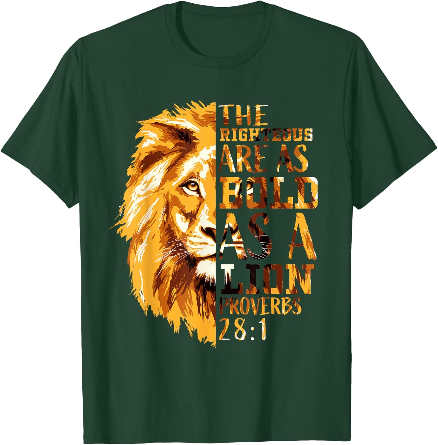 Christian Bible Verse Gifts Men Proverbs 28:1 Lion of Judah T-Shirt - T-Shirt | Forest