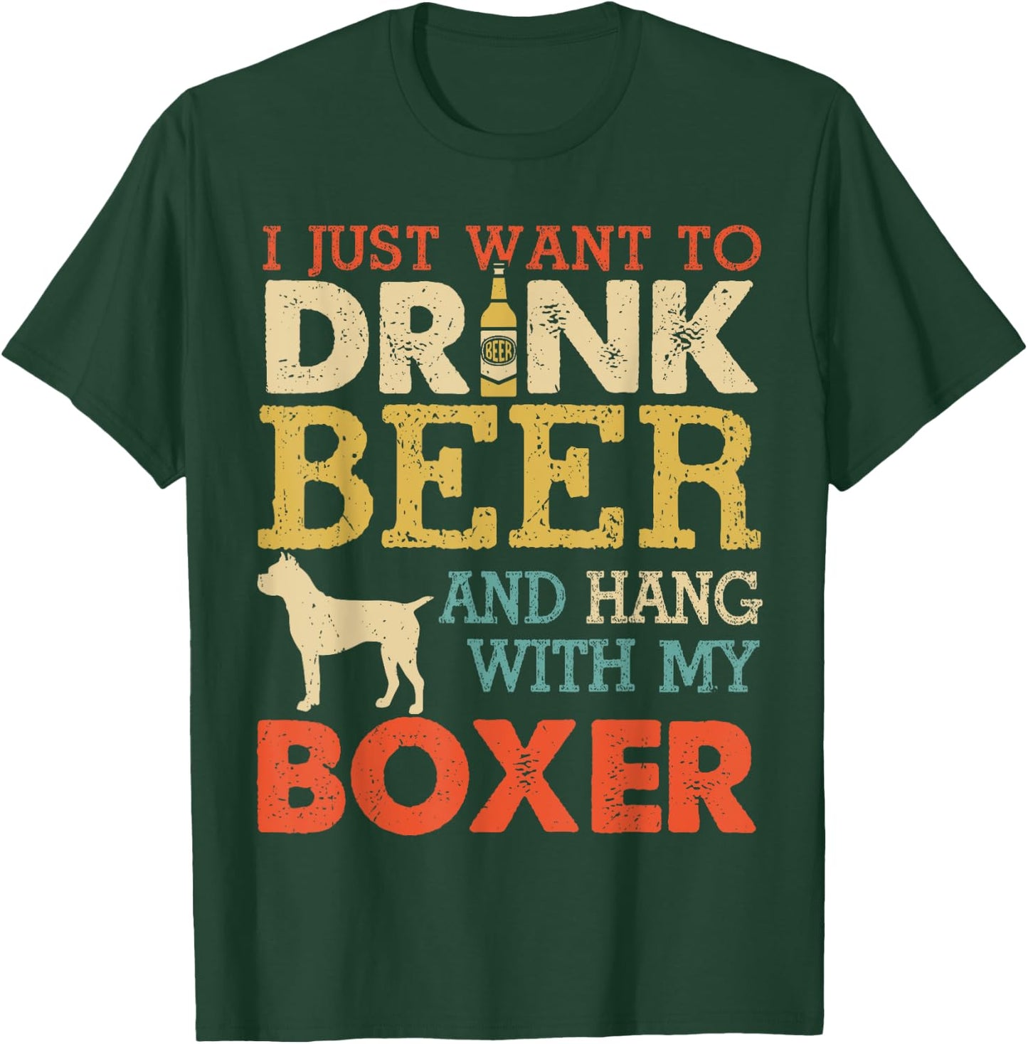 Boxer Dad Drink Beer Hang With Dog Funny Men Vintage T-Shirt - T-Shirt | Forest