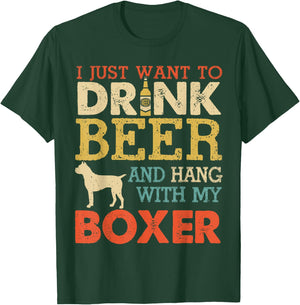 Boxer Dad Drink Beer Hang With Dog Funny Men Vintage T-Shirt - T-Shirt | Forest