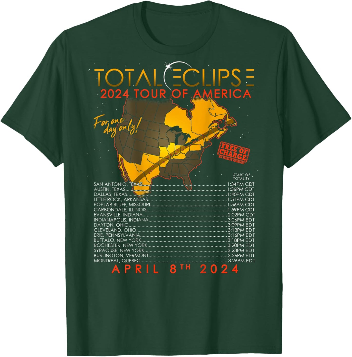 Total Solar Eclipse 2024 Tour of America 04.08.24 T-Shirt - T-Shirt | Forest