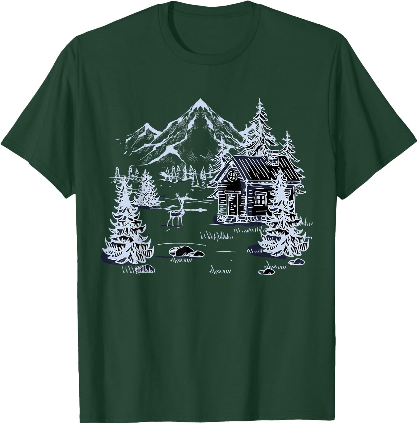 Outdoors Nature Mountains Trees Wildlife House Forest Hiking T-Shirt - T-Shirt | Forest