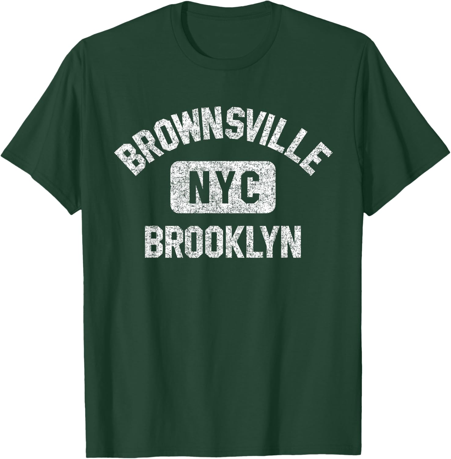 Brownsville Brooklyn Gym Style Distressed White Print T-Shirt - T-Shirt | Forest