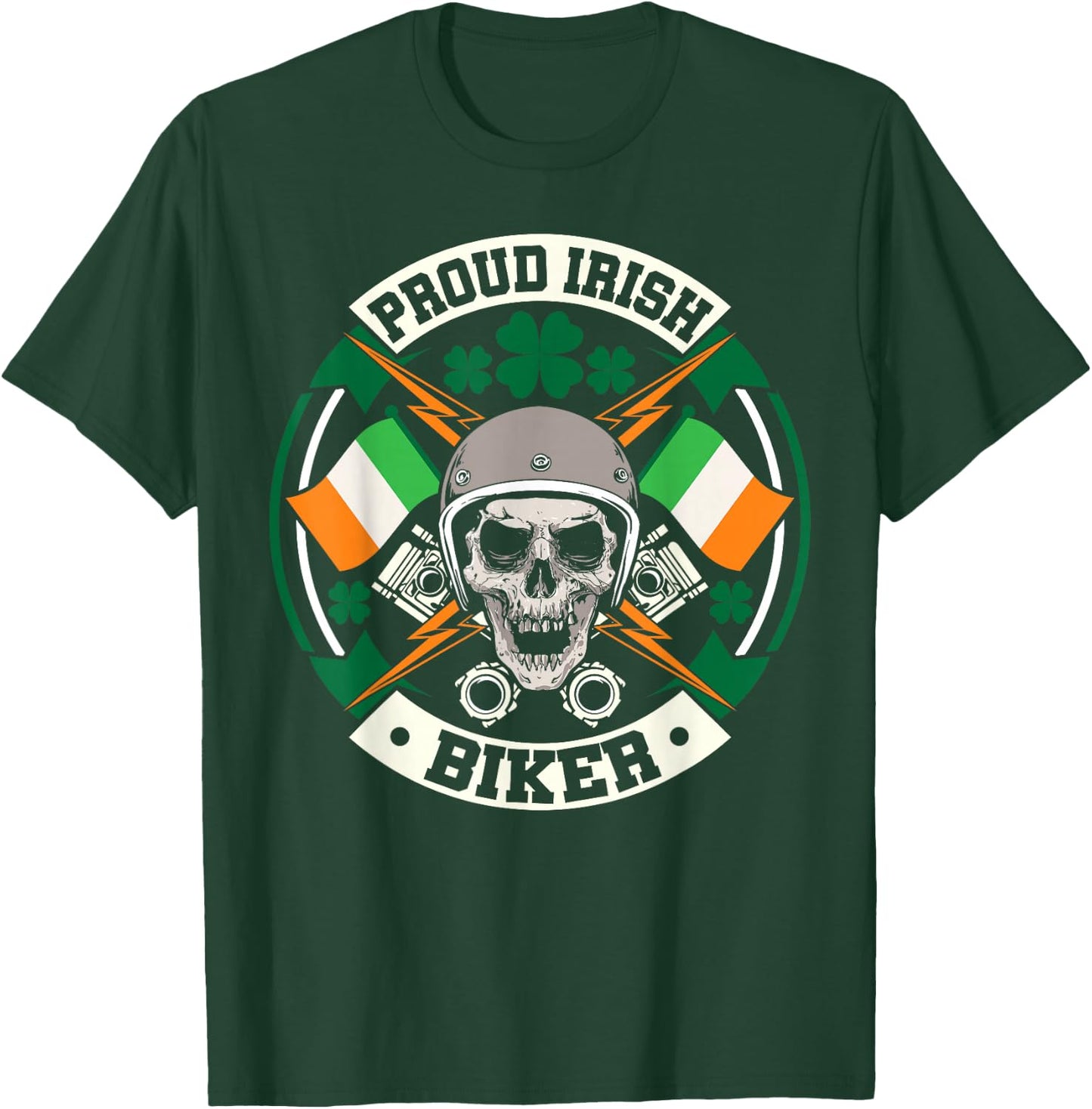 Motorcycle Proud Irish Biker Ireland Skull St Patricks Day T-Shirt - T-Shirt | Forest