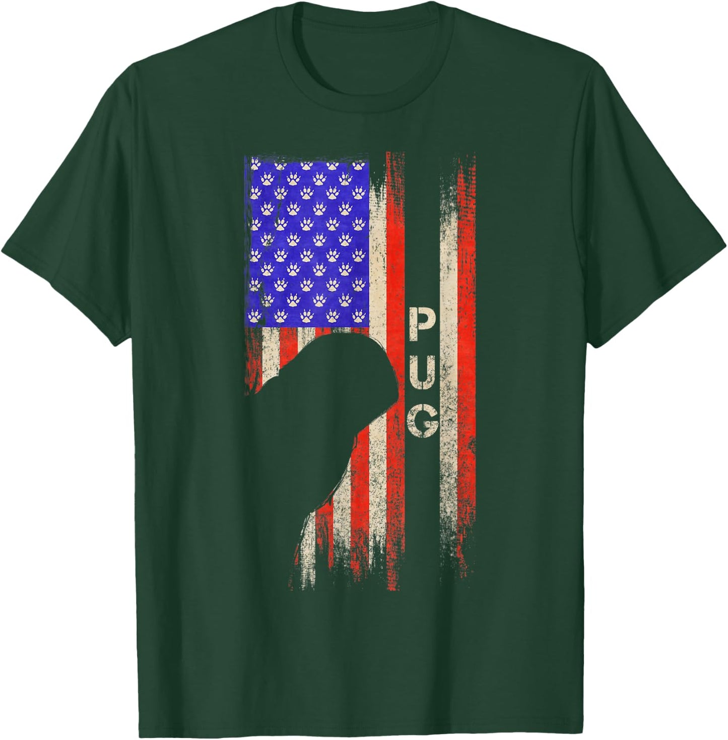 Vintage USA American Flag Pug Dog Silhouette Distressed Kids Men T-Shirt - T-Shirt | Forest