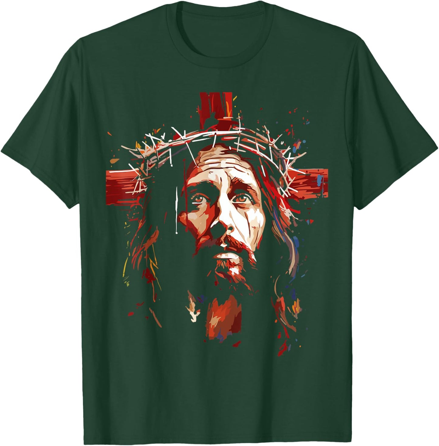 Jesus God Cross Christian Colorful Artwork Christian Faith T-Shirt - T-Shirt | Forest