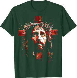 Jesus God Cross Christian Colorful Artwork Christian Faith T-Shirt - T-Shirt | Forest