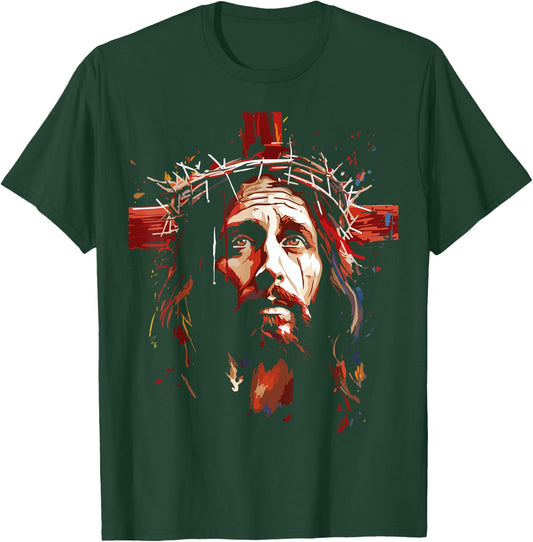 Jesus God Cross Christian Colorful Artwork Christian Faith T-Shirt - T-Shirt | Forest