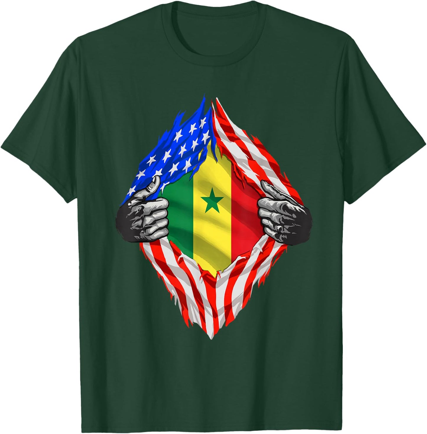 Senegal USA Senegal Flag Senegalese American Roots T-Shirt - T-Shirt | Forest