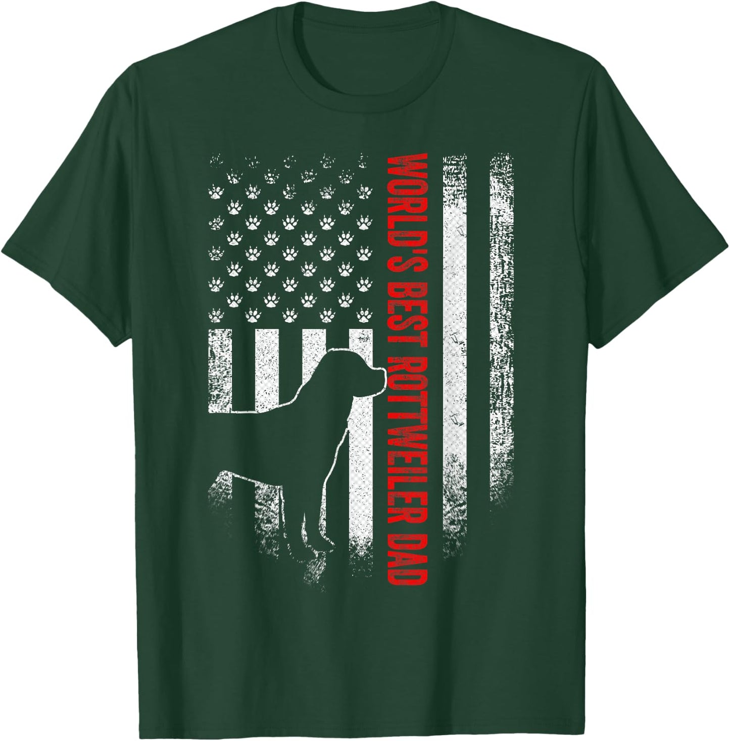 Vintage American Flag World's Best Rottweiler Dad Silhouette T-Shirt - T-Shirt | Forest