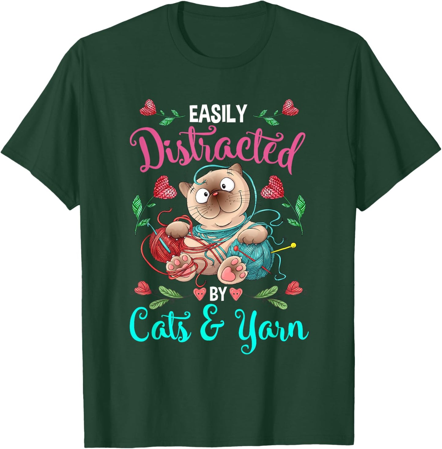 Cats and Yarn Addicted Funny Crochet Woman T-Shirt - T-Shirt | Forest