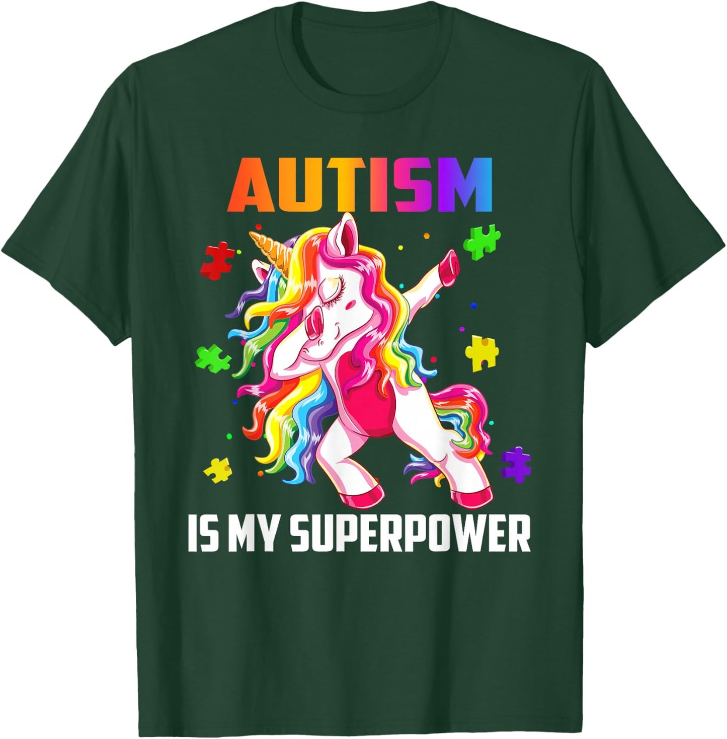 Autism Is My Superpower Dabbing Unicorn Gift Kids Boys Girls T-Shirt - T-Shirt | Forest