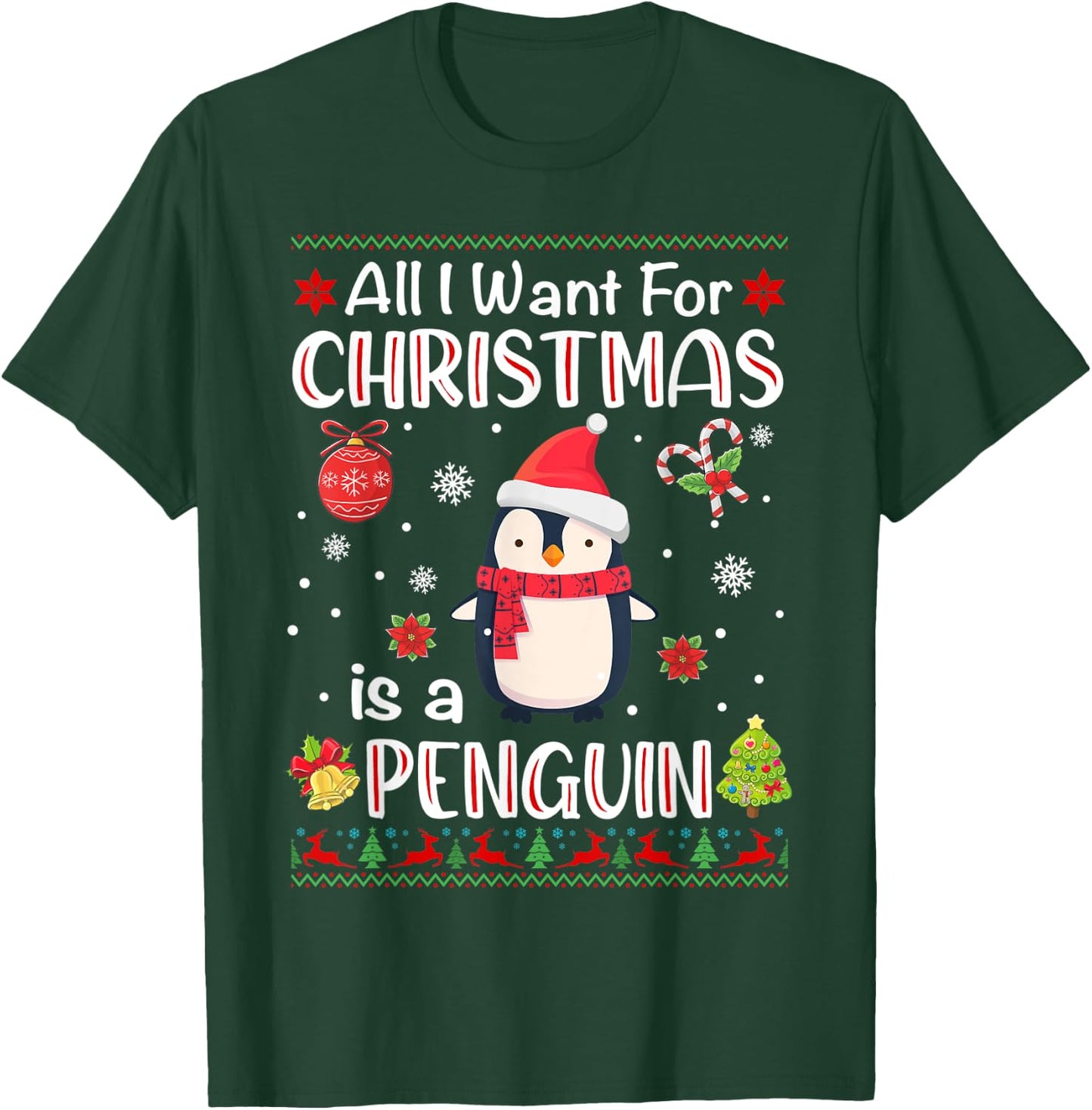 All I Want Is A Penguin For Christmas Ugly Xmas Pajamas T-Shirt - T-Shirt | Forest