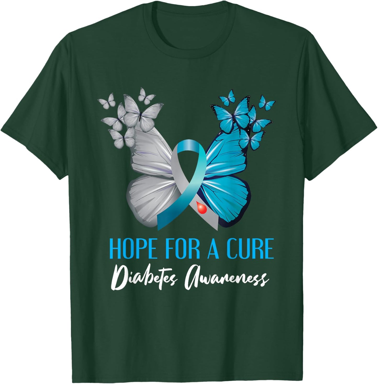 Type 1 Diabetes Awareness Hope For A Cure Mom Butterfly T-Shirt - T-Shirt | Forest