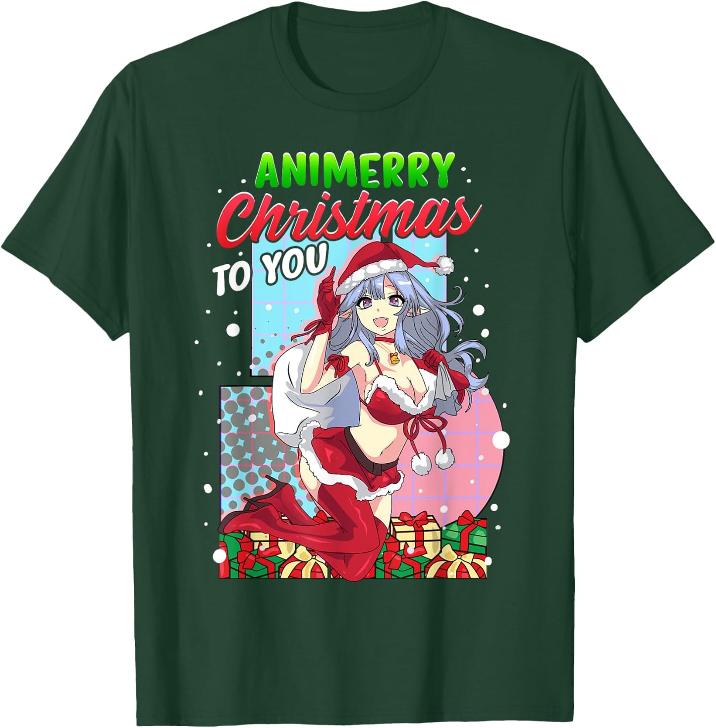 Animerry Christmas Cute Anime Girl Santa Claus Dress Costume T-Shirt - T-Shirt | Forest