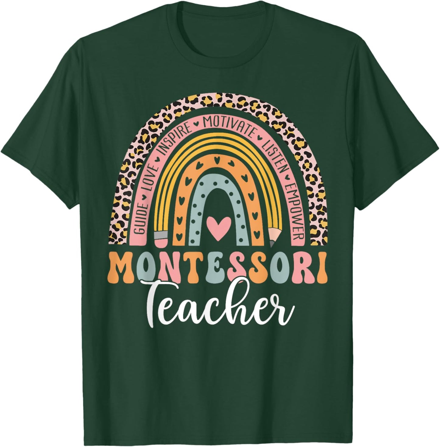 Montessori Teacher Rainbow Leopard Instructor Educator Women T-Shirt - T-Shirt | Forest