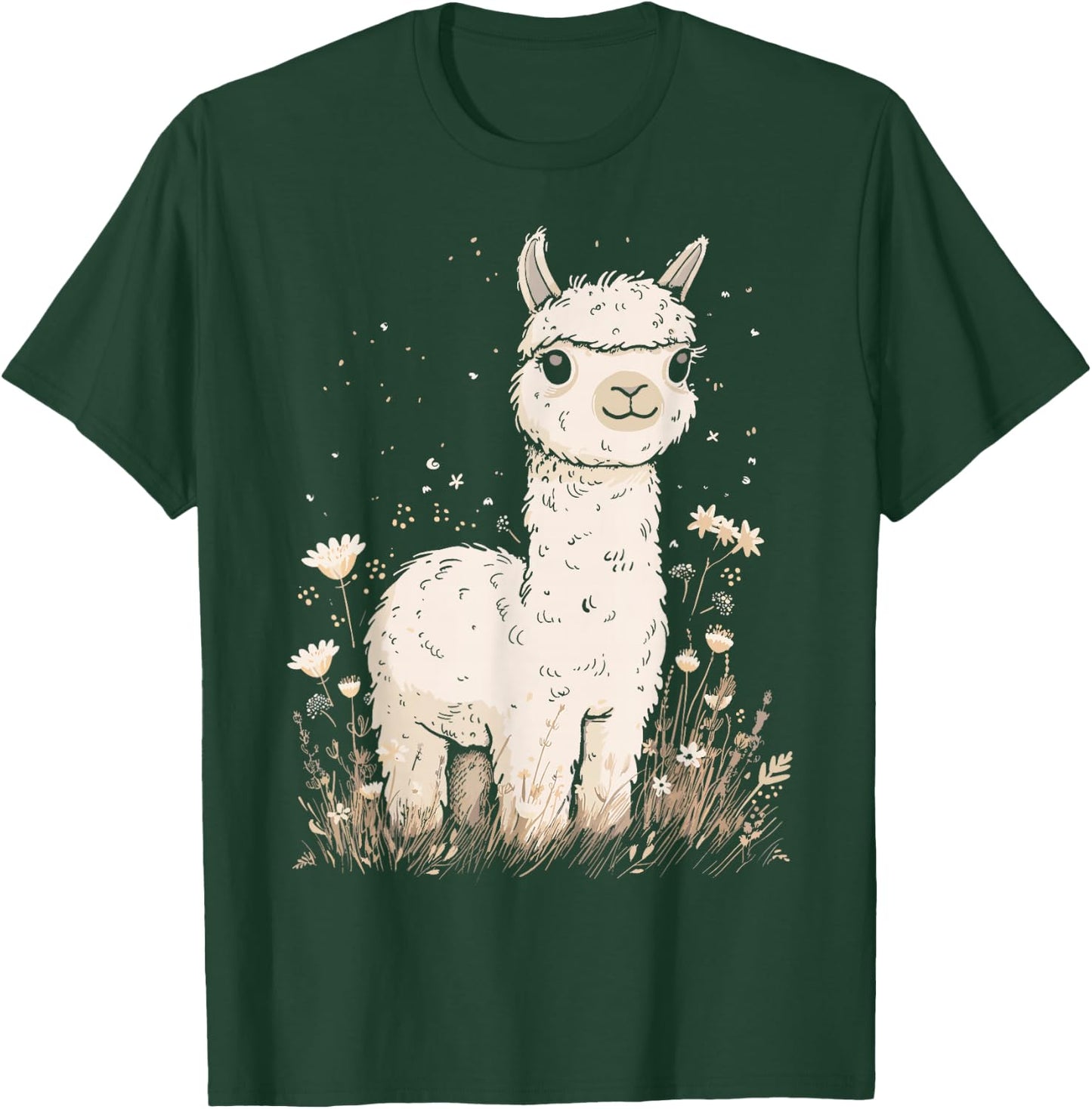 Llama Alpaca Lama Flowers Cute Adorable Baby Farm Animal T-Shirt - T-Shirt | Forest