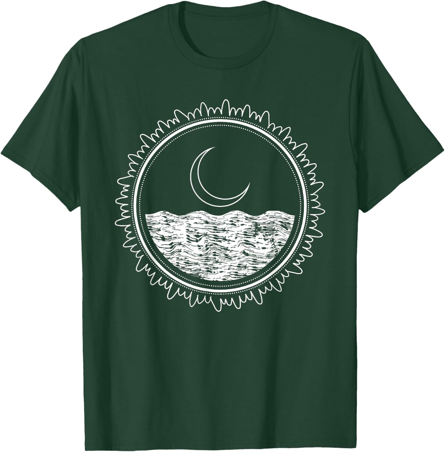 Crescent Moon Sea Night Sky Minimal Line Art Minimalist Gift T-Shirt - T-Shirt | Forest