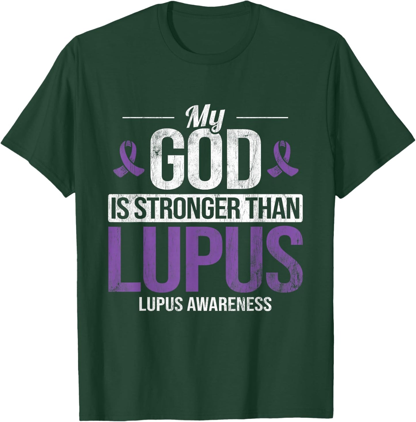 My God Stronger Than Lupus Lupus Awareness SLE Purple Ribbon T-Shirt - T-Shirt | Forest