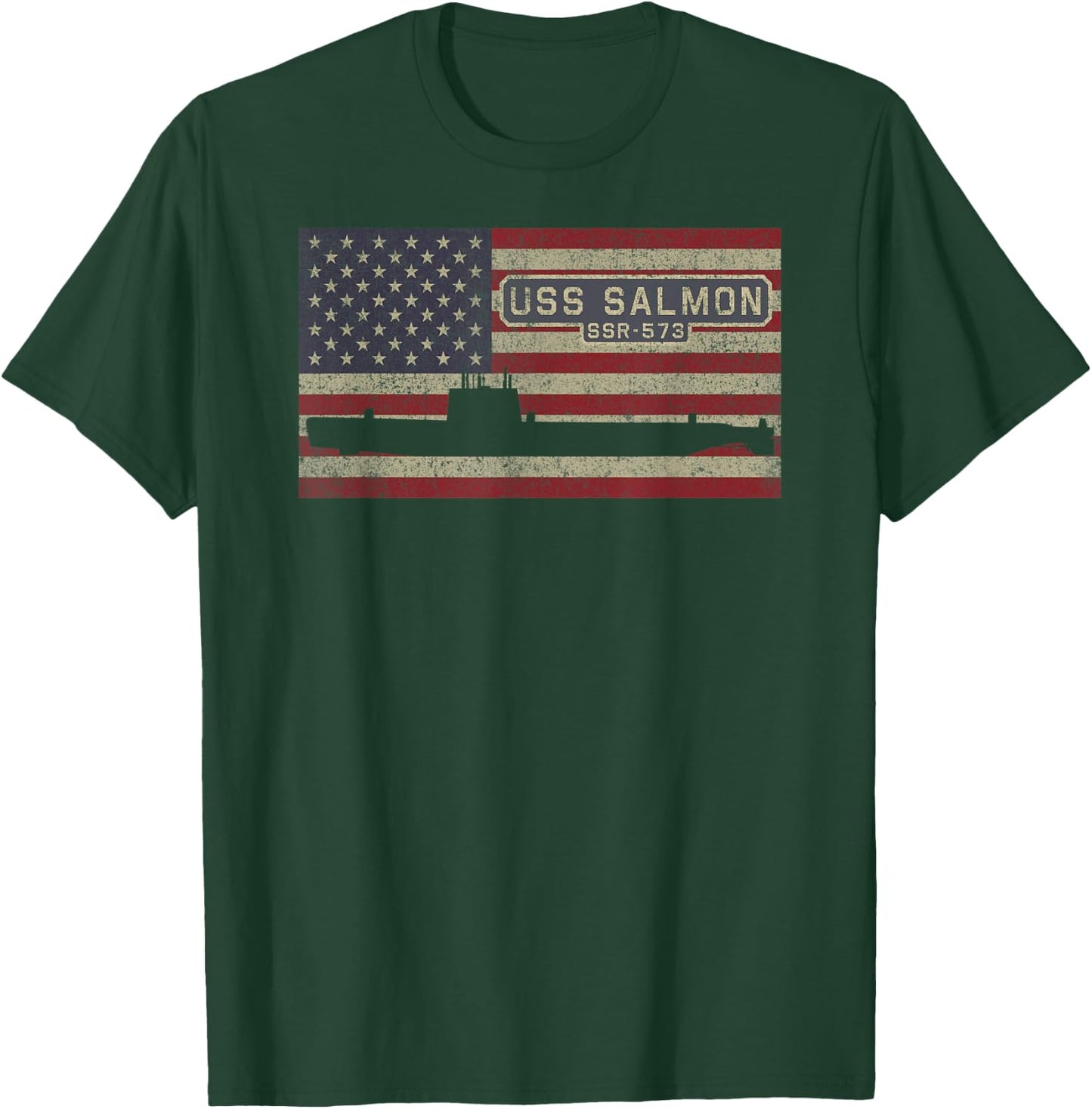 USS Salmon SSR-573 Radar Picket Submarine USA American Flag T-Shirt - T-Shirt | Forest