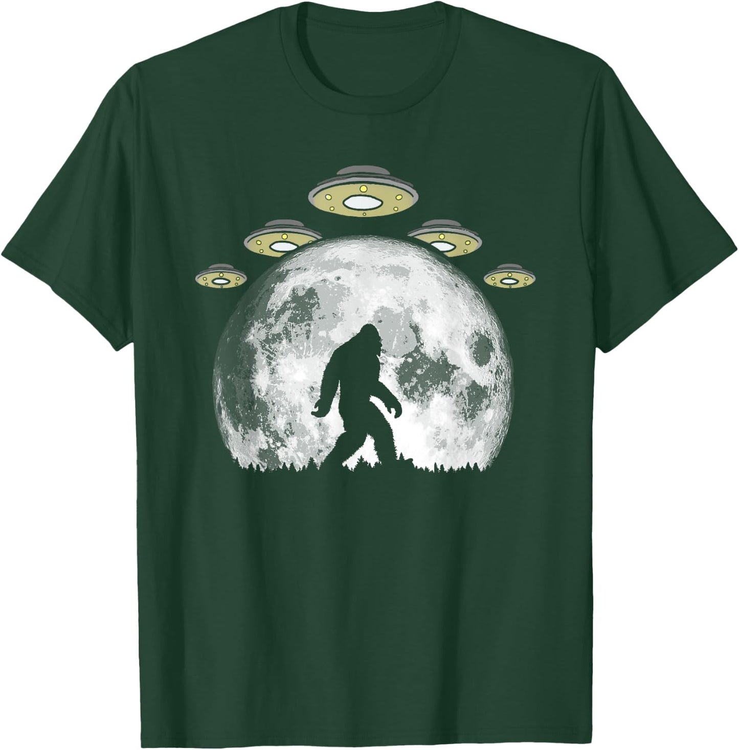 Bigfoot and UFO Armada & Full Moon T-Shirt - T-Shirt | Forest