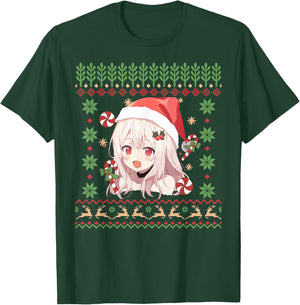 Cute Anime Girl Santa Hat Ugly Sweater Anime Otaku Christmas T-Shirt - T-Shirt | Forest