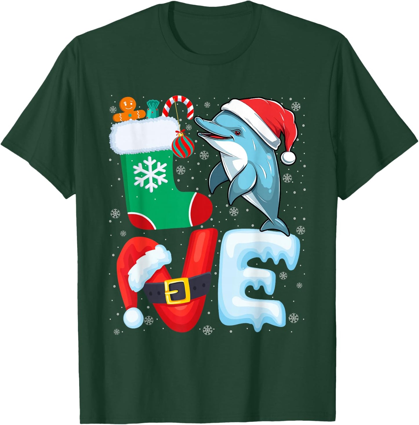 Dolphin Christmas Shirt Dolphin Wearing Santa Hat Xmas T-Shirt - T-Shirt | Forest