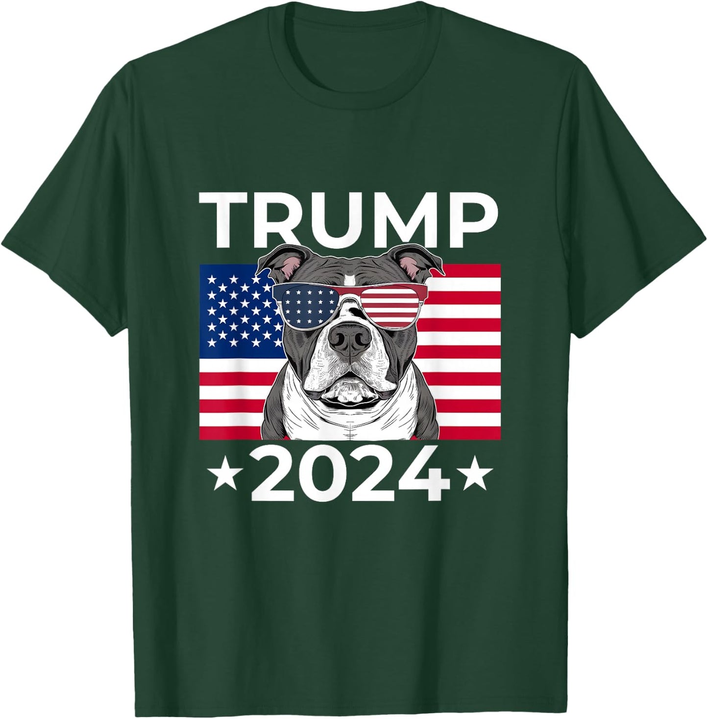 US Election Vote Donald Trump 2024 Pitbull Dog USA Flag T-Shirt - T-Shirt | Forest