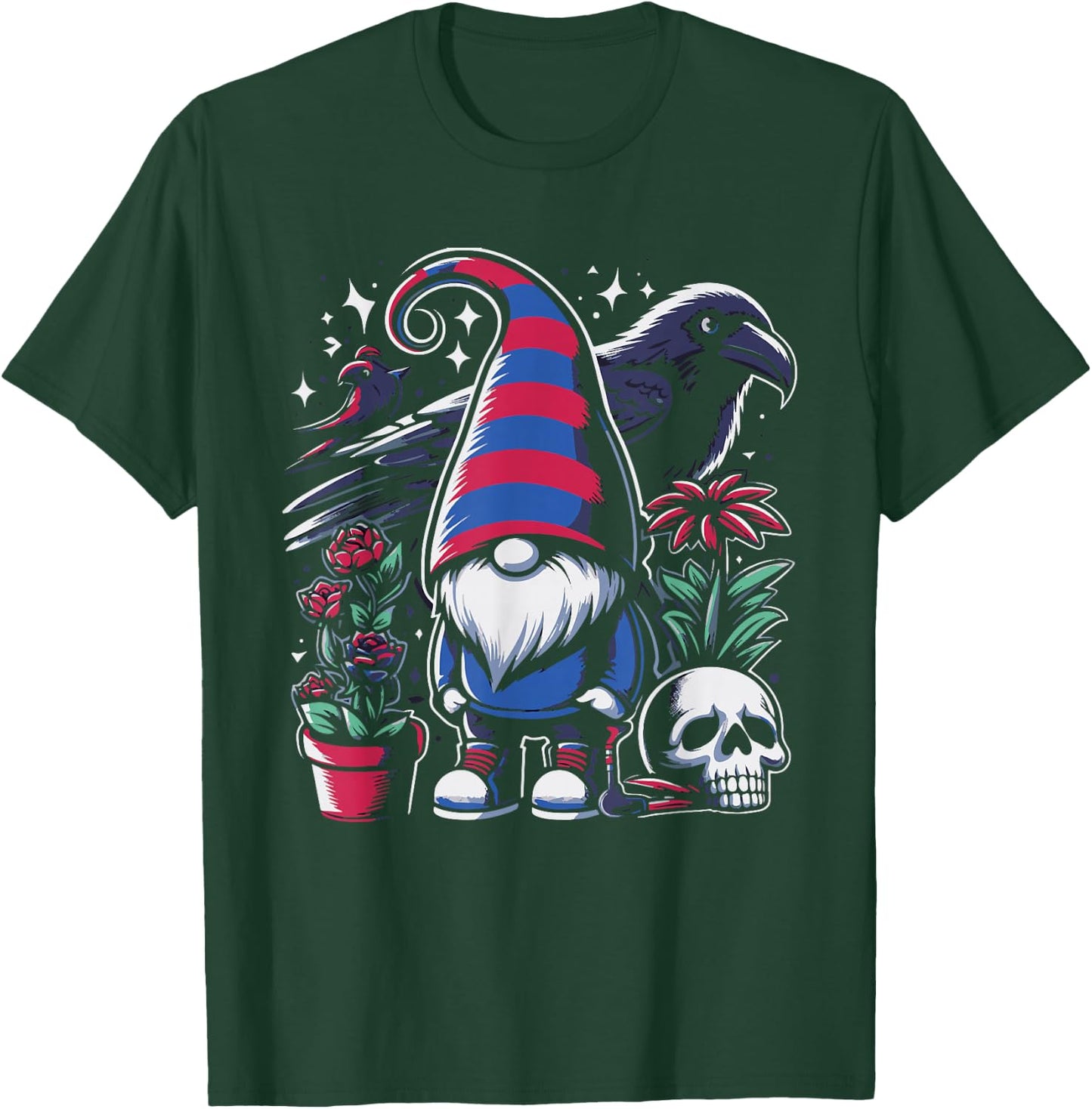 Gnome Raven Crow Bird Skull Emo Goth Gothic Punk T-Shirt - T-Shirt | Forest