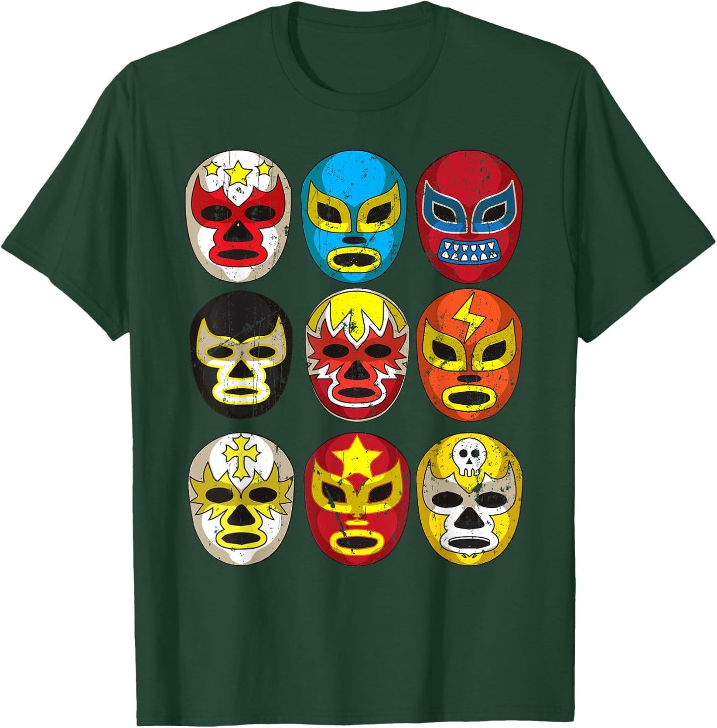 Cool Lucha Libre Wrestlers Masks | Funny Wrestling Gift Fan T-Shirt - T-Shirt | Forest