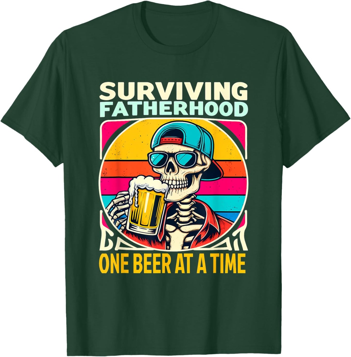 Surviving Fatherhood One Beer At A Time Skeleton Drinking T-Shirt - T-Shirt | Forest