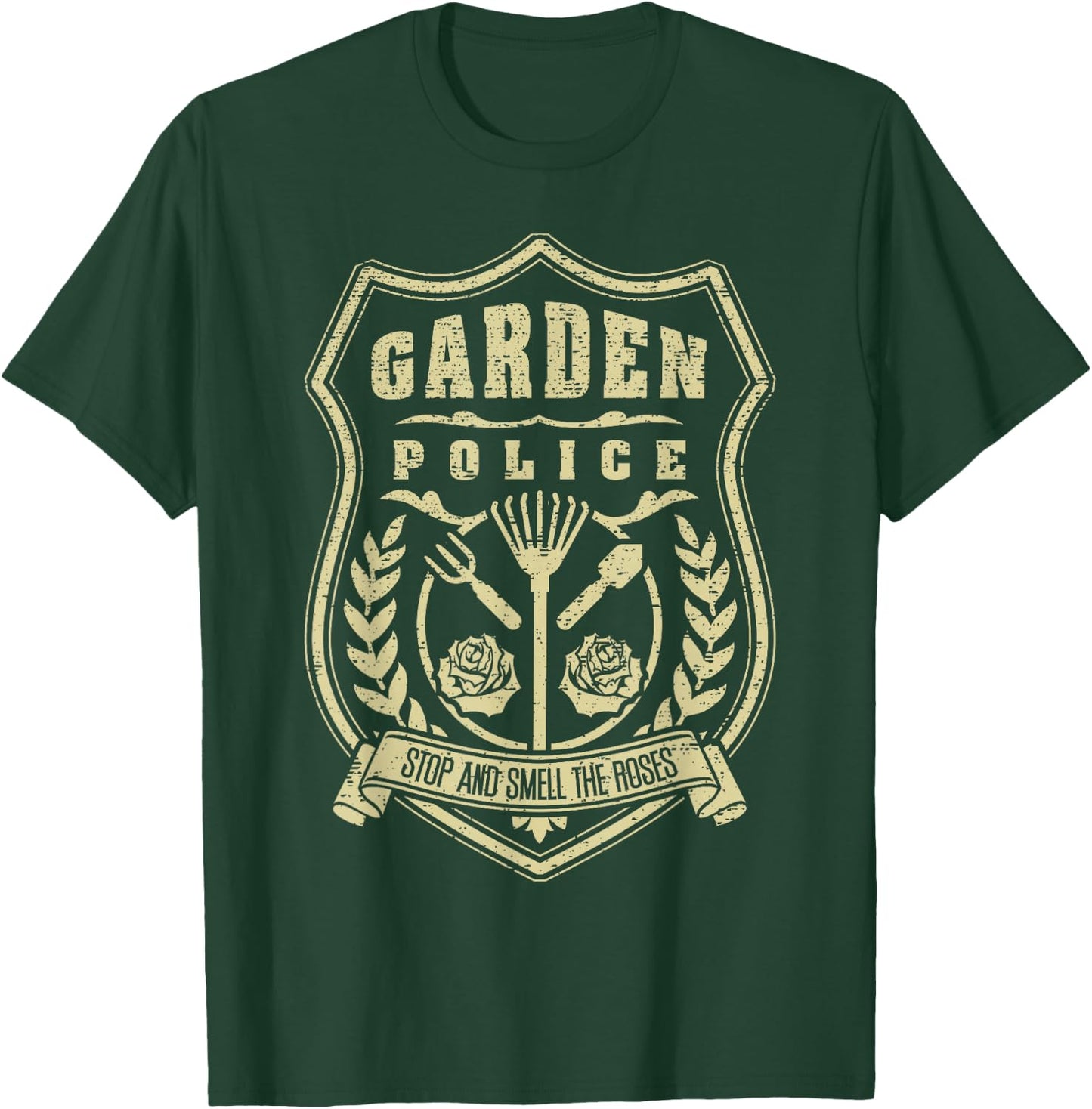 Garden Police Badge Gardener Vintage Distressed Gardening T-Shirt - T-Shirt | Forest