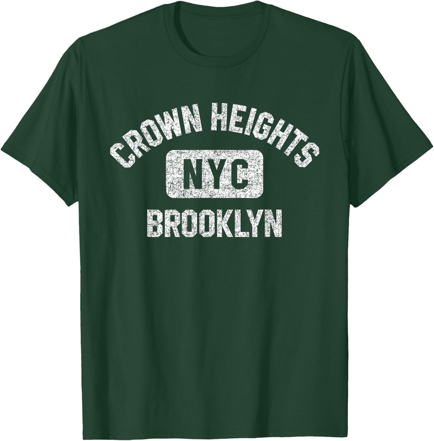 Crown Heights Brooklyn NYC Gym Style Distressed White Print T-Shirt - T-Shirt | Forest
