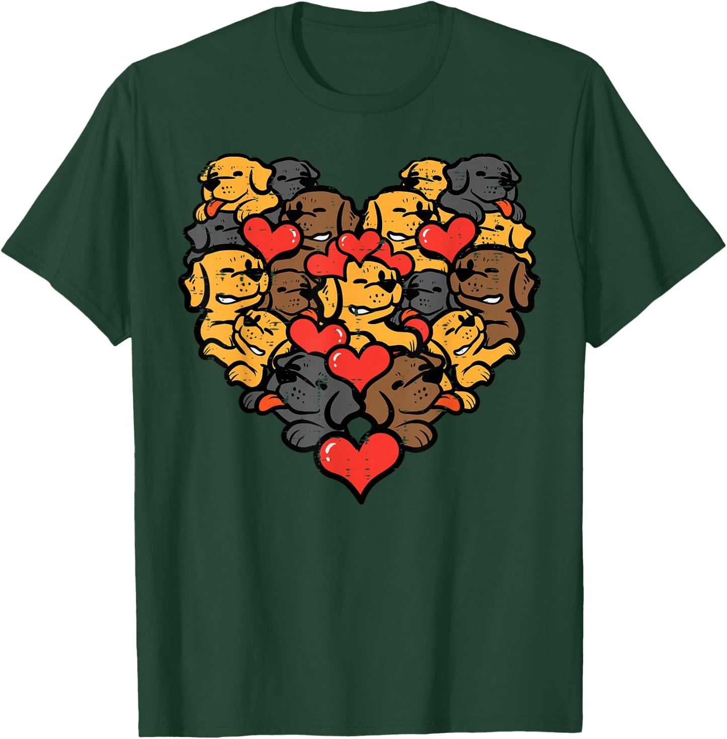 Valentines Day Heart Shape Dog Faces Puppies Men Women Kids T-Shirt - T-Shirt | Forest