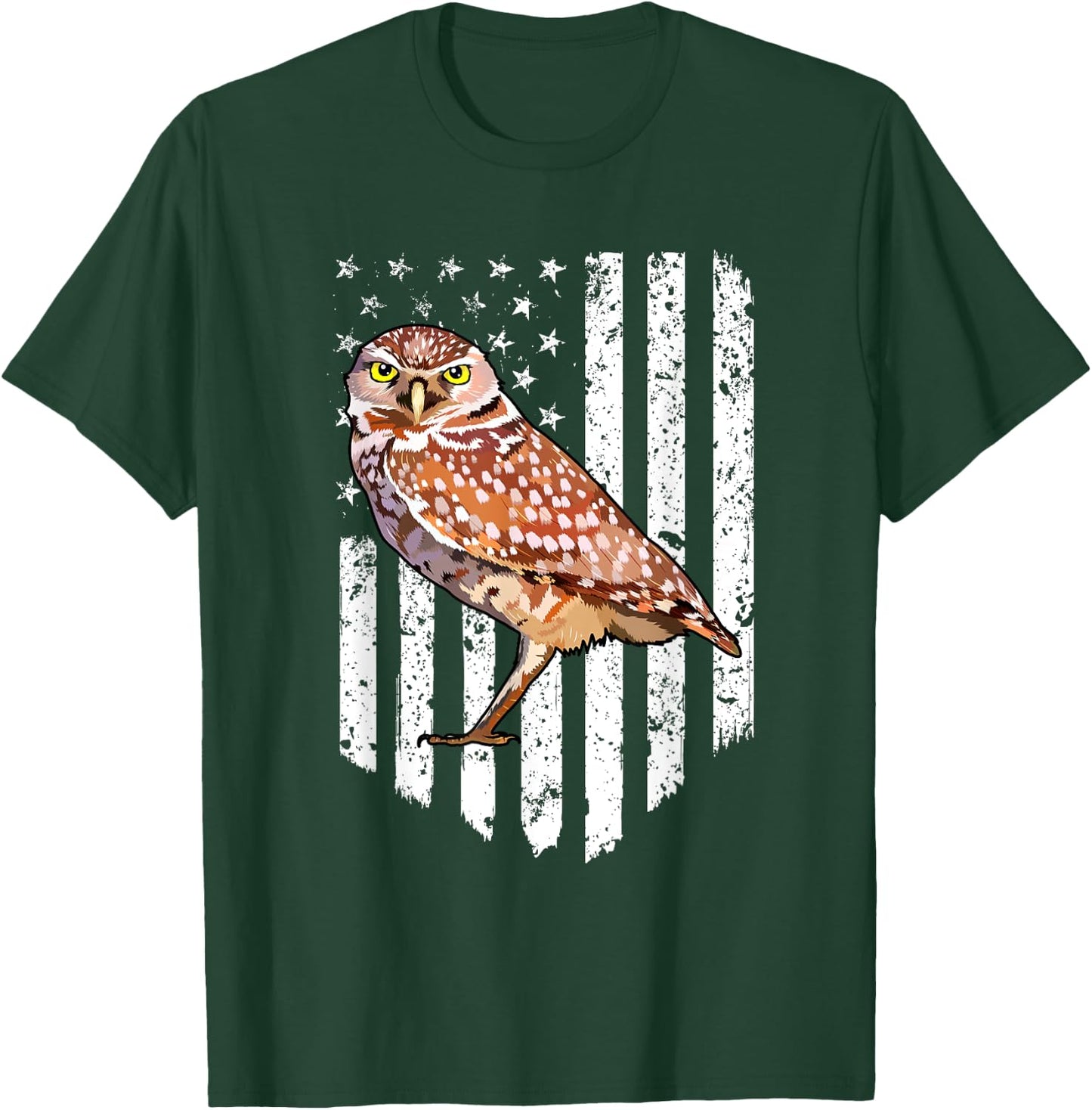 White American Flag Burrowing Owl Bird 4th Of July Women Men T-Shirt - T-Shirt | Forest