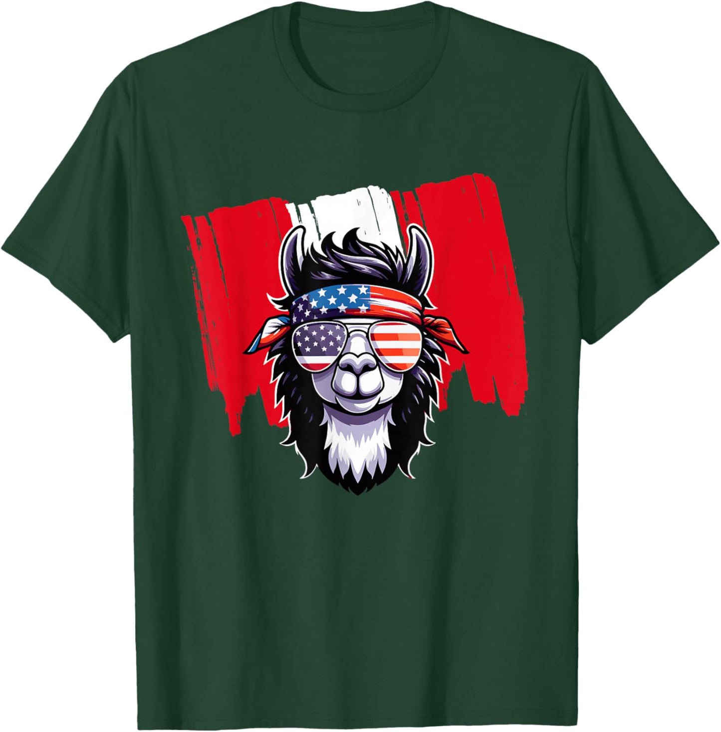 Peruvian American Peru USA Flag Patriotic Llama July 4th T-Shirt - T-Shirt | Forest