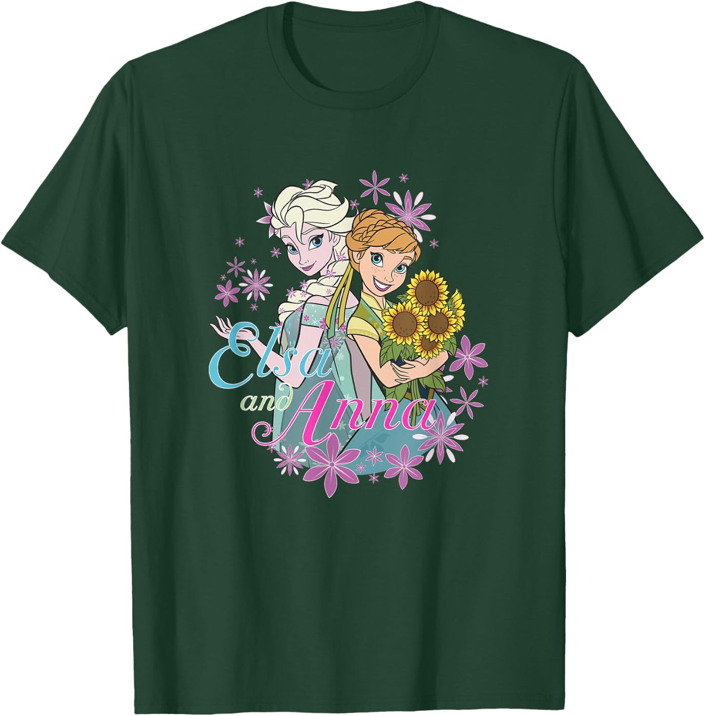 Disney Frozen Anna & Elsa Sisters Rainbow Snowflake Frame T-Shirt - T-Shirt | Forest