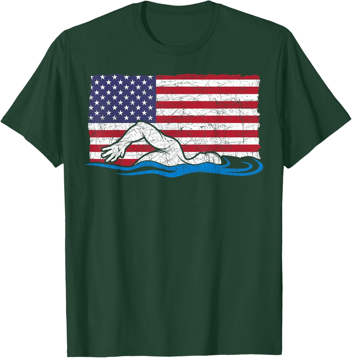 Swimming Sport Swim Practice Swimmer USA Flag Swimming Kids Men T-Shirt - T-Shirt | Forest