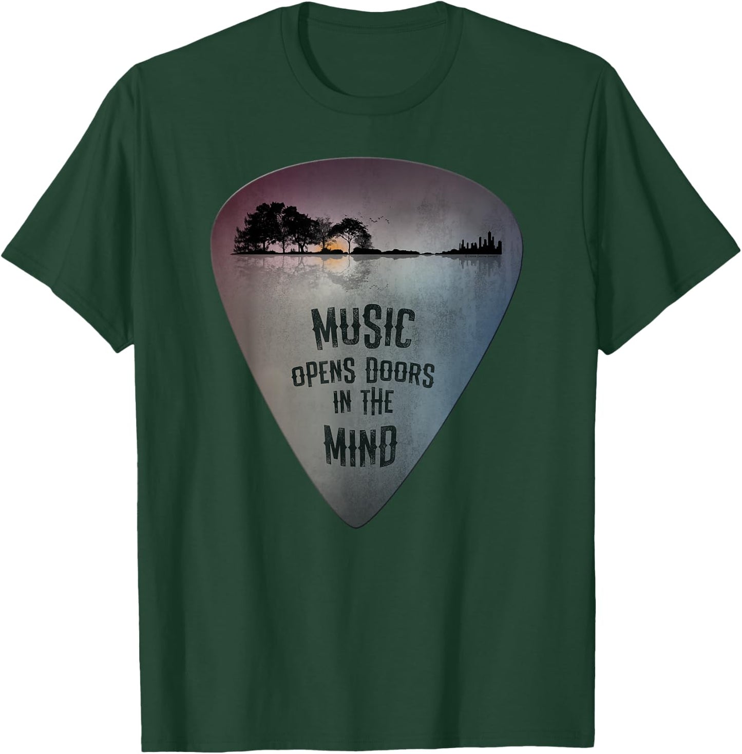 Distressed Guitar Pick Lake Reflections Music Lover Guitar T-Shirt - T-Shirt | Forest