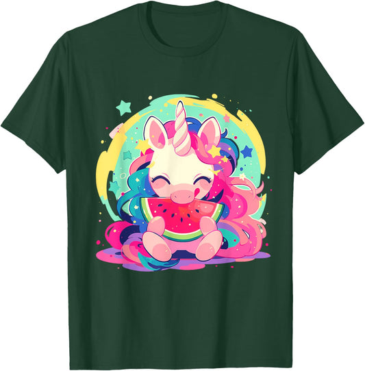 Watermelon Unicorn Colourful Artwork Motif Watermelon Fruit T-Shirt - T-Shirt | Forest