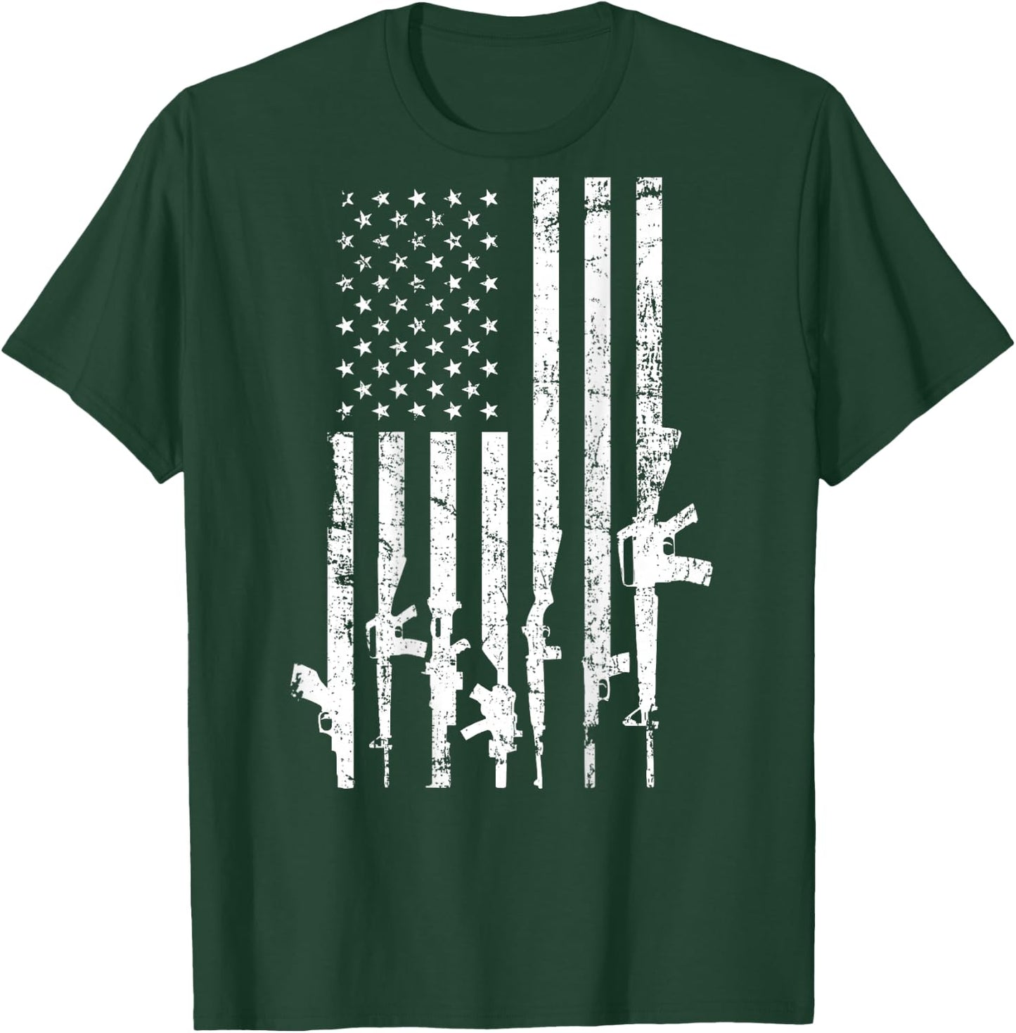 USA Distressed Flag Guns Pro Gun - 2nd Amendment - ON Back T-Shirt - T-Shirt | Forest