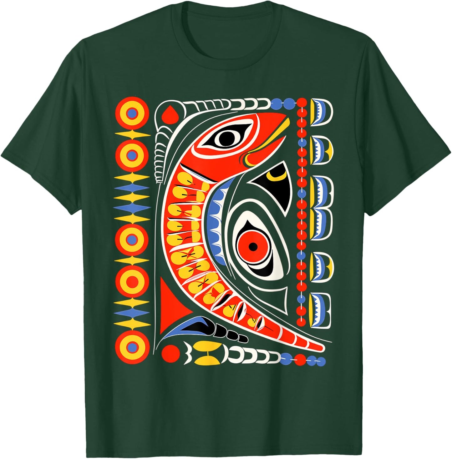 Salmon in Native American Salish Coast Style T-Shirt - T-Shirt | Forest