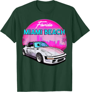 Miami Beach Florida Miami Palm Trees and Vintage Car T-Shirt - T-Shirt | Forest