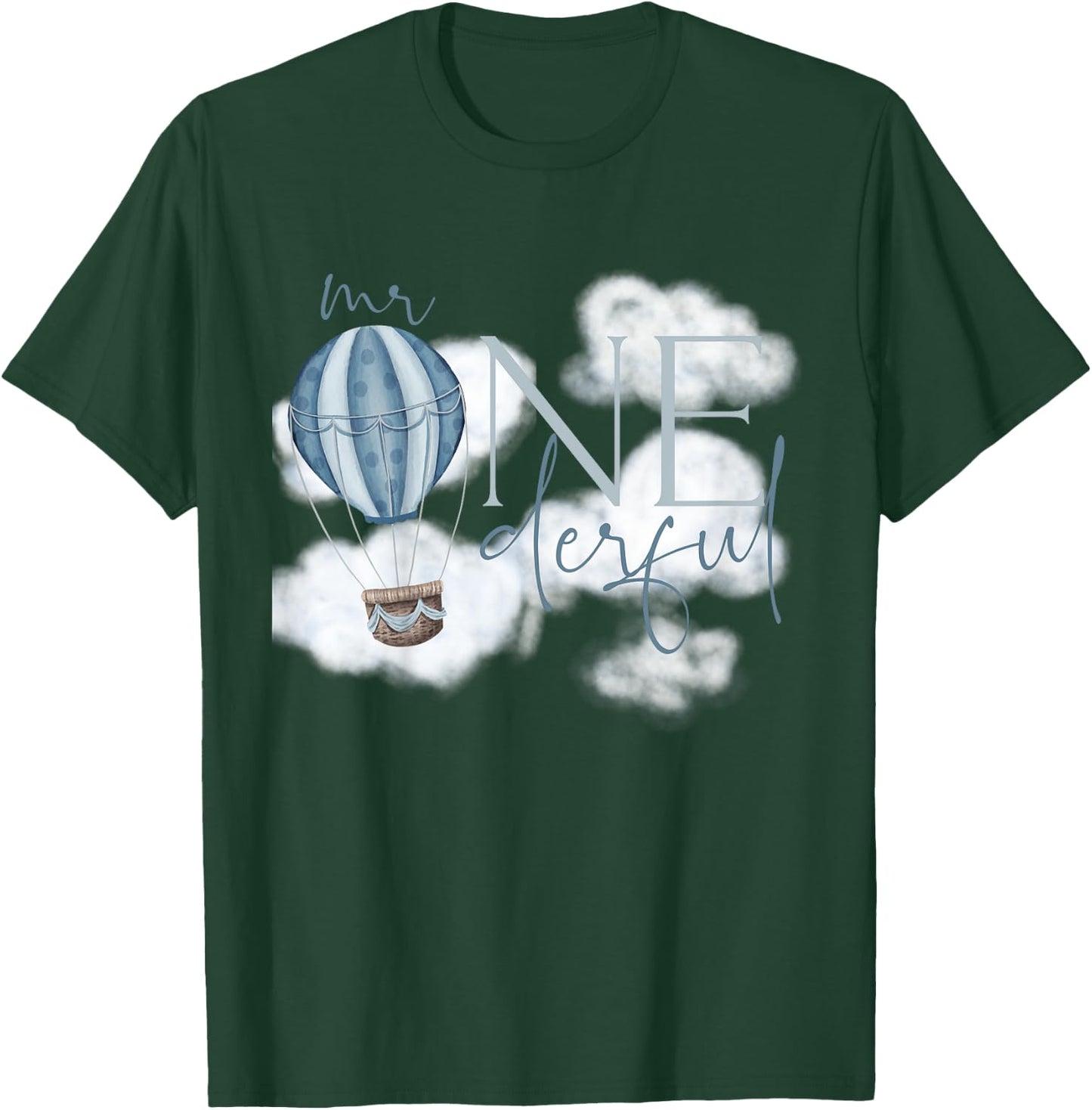 Kids Mr Onederful Hot Air Balloon Blue 1st Birthday Boy Party T-Shirt - T-Shirt | Forest